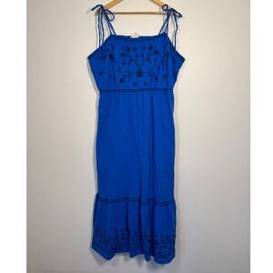 Coastal Grandma Boho Destination 365 Embroidered Cotton Midi Dress Women 3X Blue